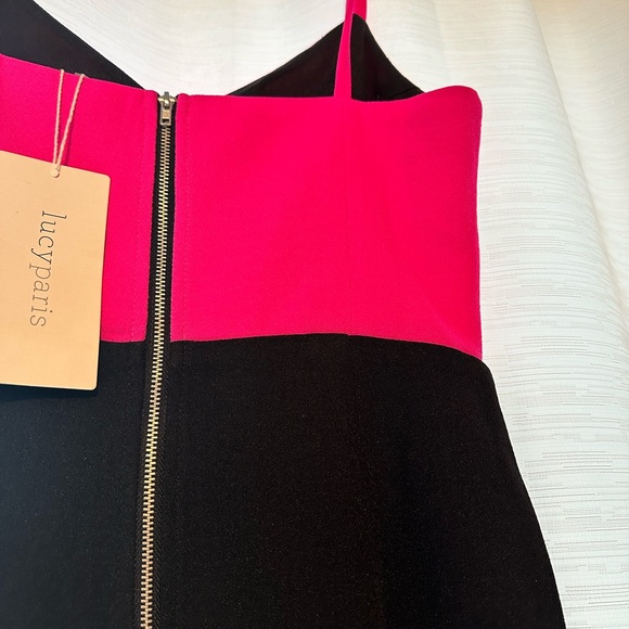 Lucy Paris Hot Pink & Black Bandage Mini Dress - side & midriff cut-outs, Small - Picture 3 of 7